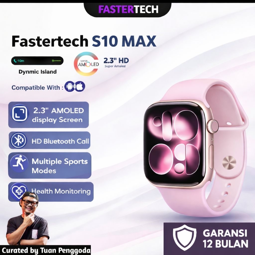 [Exclusive Markas Tuan Penggoda berbagi X Fastertech] FASTERTECH Smartwatch S10 Max | Pink | GPS | N