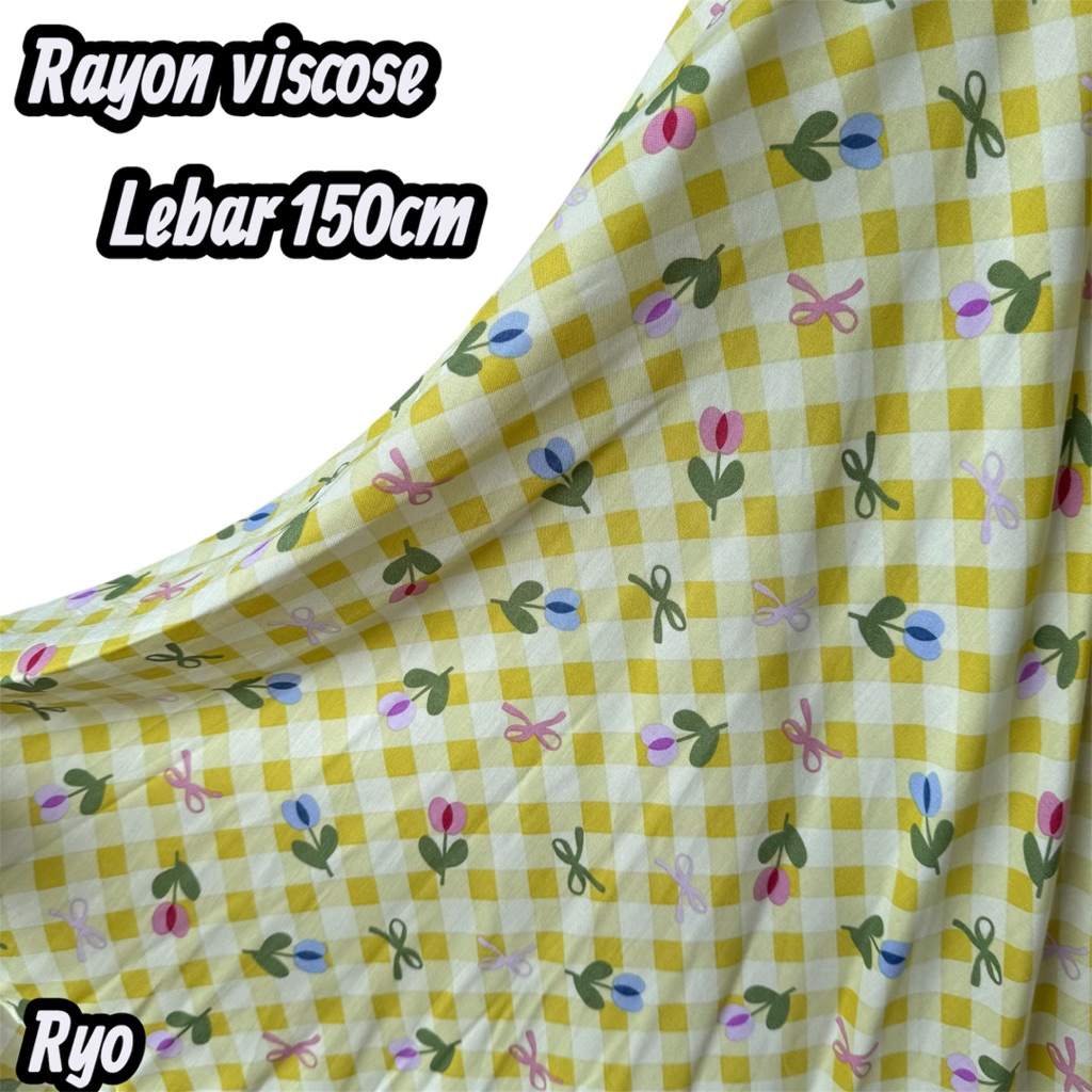 kain katun rayon viscose premium - rayon meteran - rayon motif bunga kotak kotak