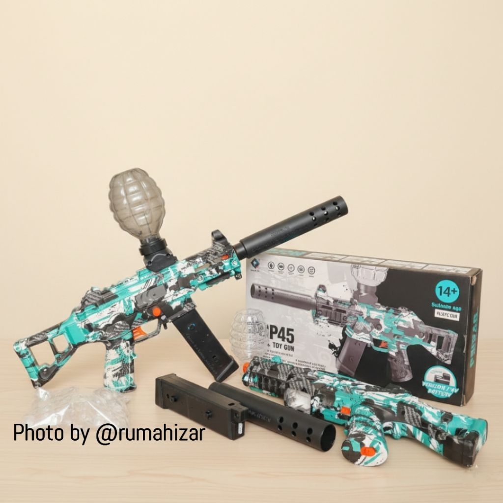 Mainan Tembakan Anak Edukasi Outdoor Water Gel Elektrik UMP45  Blaster Edisi Camo Teal Kado Permaina