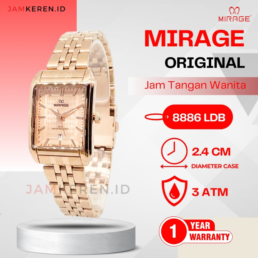 Mirage - Jam Wanita Elegan Mewah - Jam Tangan Mirage Wanita 8886 LD Original 100% Garansi Resmi