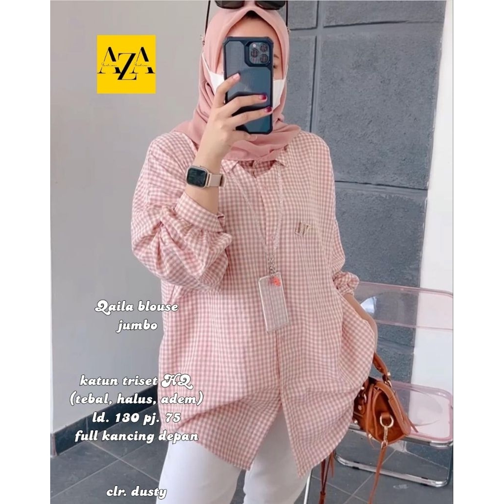 Kemeja Jumbo ld 130 wanita motif kotak kotak Qaila