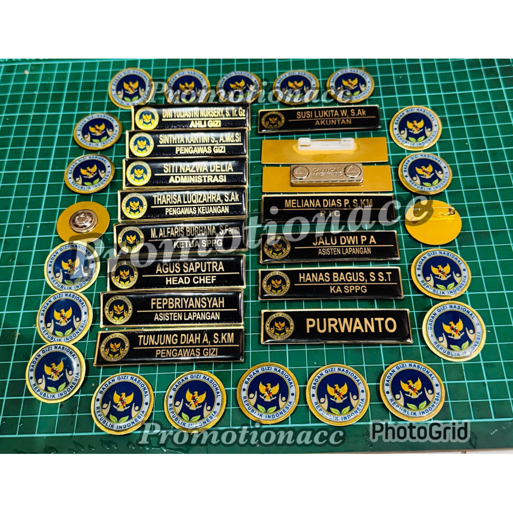 PAKET HEMAT Name Tag / Nama Dada Kuningan BGN + Pin BGN 3cm Magnet Peniti BADAN GIZI NASIONAL (BGN) 