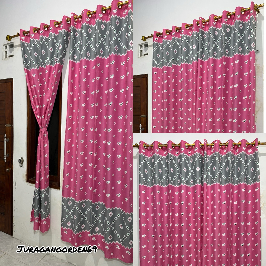 Es_Teh_Mamam Gorden Jumputan 4Pcs, 2Pcs Dan 1Pcs Ring 10 Lubang Motif Jadul 110X220
