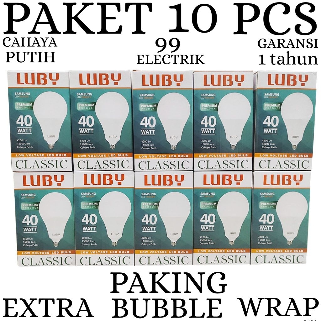 BOHLAM LED LUBY / LAMPU LED LUBY CLASSIC PUTIH PAKET 10 PCS 40W