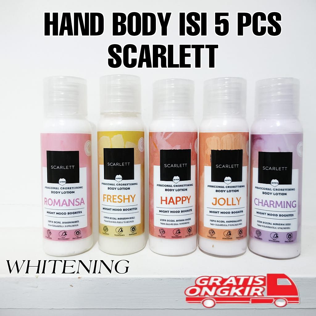 HANDBODY SCARLETT ISI-5PCS RANDOM BODY LOTION/CHARMING/ROMANSA/JOLLY/HAPPY/FRESHY