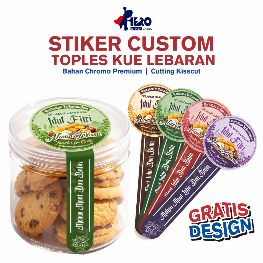 Stiker Segel Toples Kue Idul Fitri | Sticker Custom Toples Kue Kering | Stiker Label Toples Kue GRAT
