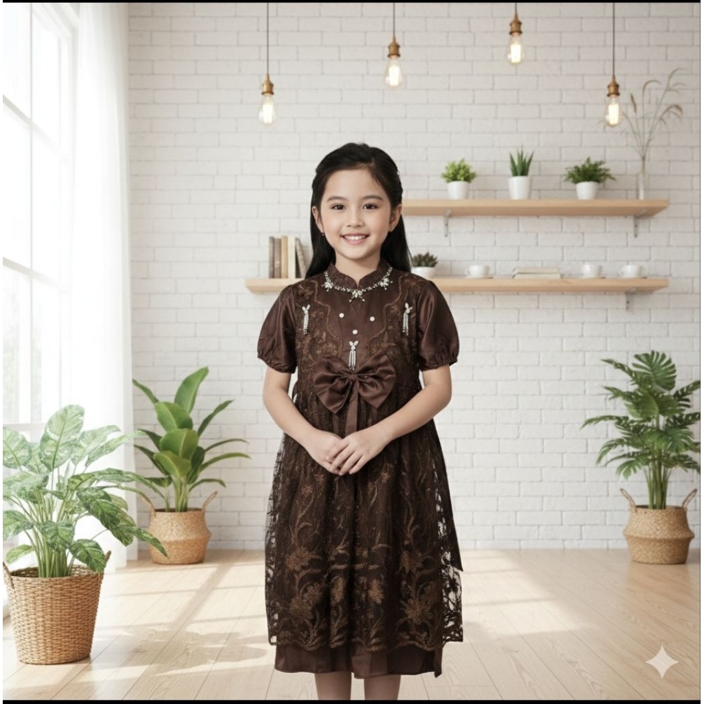 gaun anak brokat/brukat pita lucu baju kondangan payet baju mutiara baju kondangan manik baju dress 