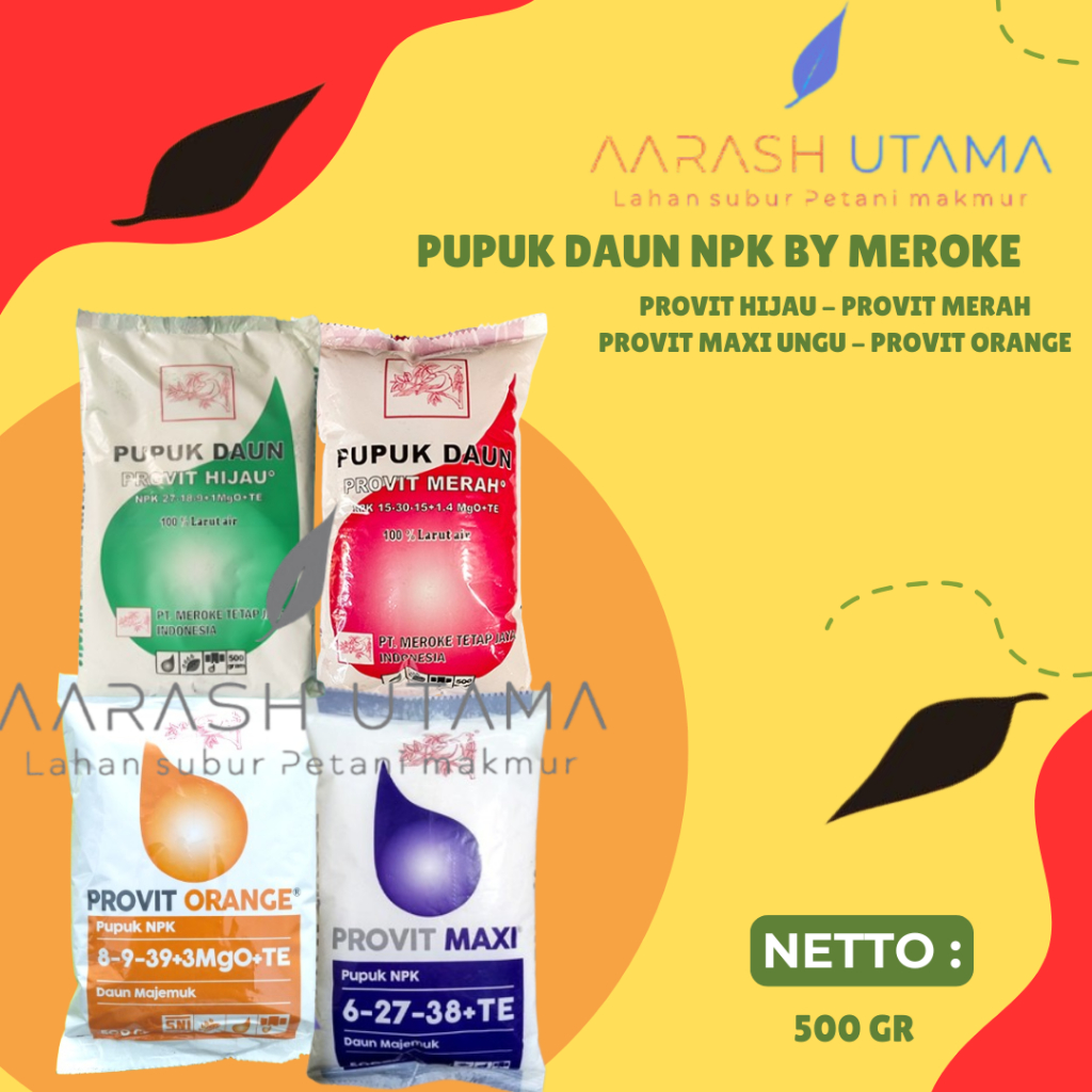 PUPUK DAUN NPK PROVIT BY MEROKE (PROVIT HIJAU - PROVIT MERAH - PROVIT MAXI UNGU - PROVIT ORANGE - 50