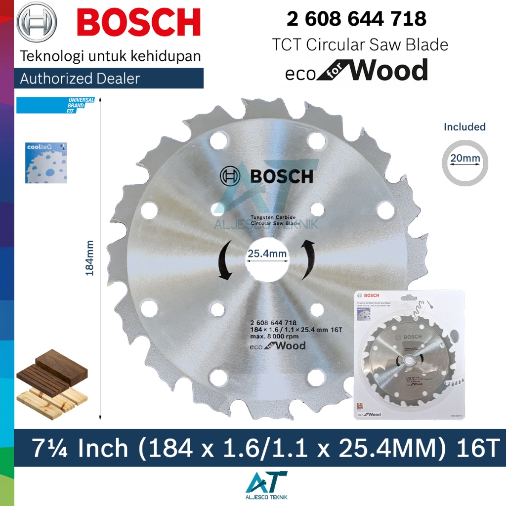 BOSCH MATA GERGAJI KAYU 7 INCH 16T TIPIS TANDUK ECO CIRCULAR SAW BLADE