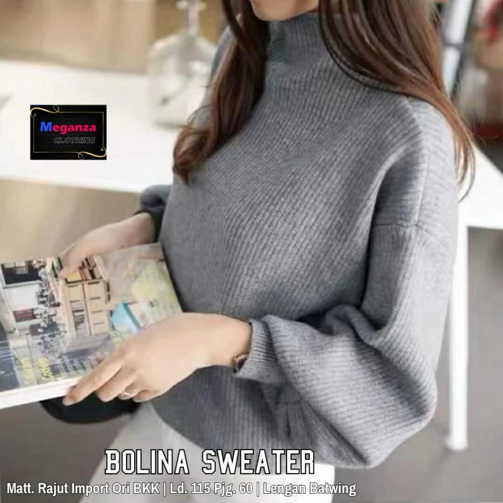 BOLINA Sweater Wanita Original Meganiza Clothing Rajut Import BKK Tebal Premium Model Oversize Lenga