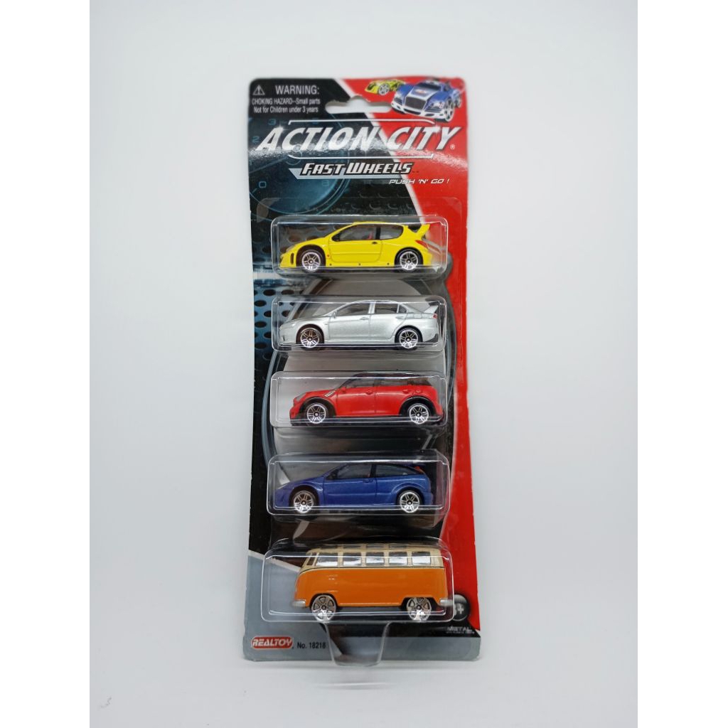 Realtoy 5 Cars Pack Action City Mitsubishi, Mini Cooper, Ford, VW
