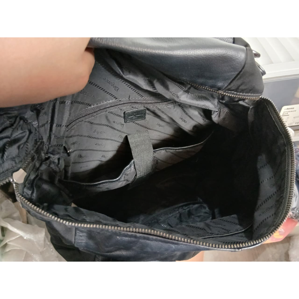 tas ransel cewe wanita brand elegance nylon mix leather hitam mulus good condition preloved