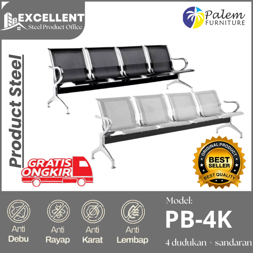 KURSI BANDARA || KURSI TUNGGU 4 DUDUKAN + SANDARAN DAN TANPA SANDARAN