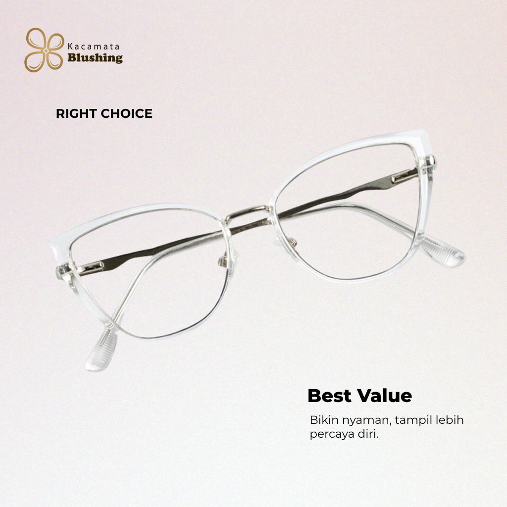 KACAMATA BLUSHING - Frame ANZU Transparan Silver Cateye Cat Eye Besi Elegant Daily