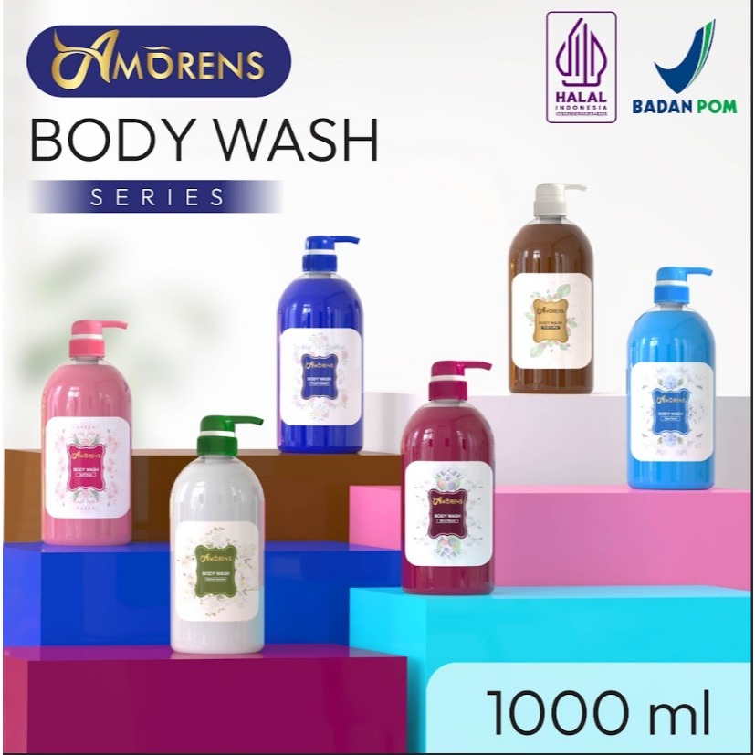 AMORENS Body Wash BPOM 1000ml - Aroma Rose, Floral, Berry, Coffee [1 Liter}