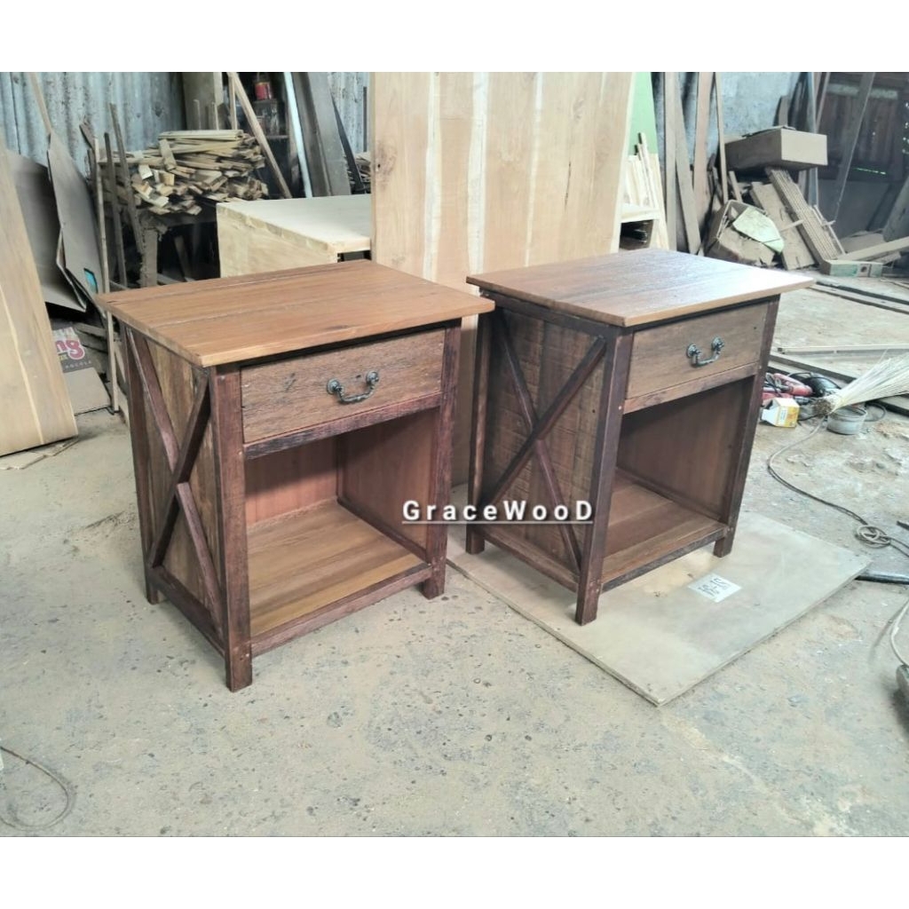 Rustic Bed side Table , meja sudut, Lamp Table Rustic , bisa Custom Langsung Produsen