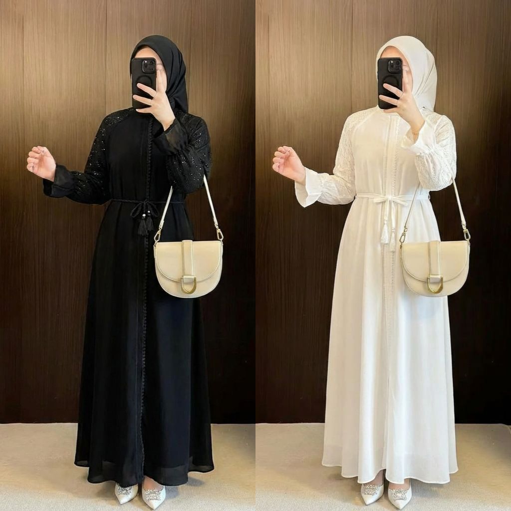 Hayra- Gamis Lucu Korean Style Jilbab Pesta Mewah Elegan Bahan Jetblack Gamis Pesta Set Premium 511