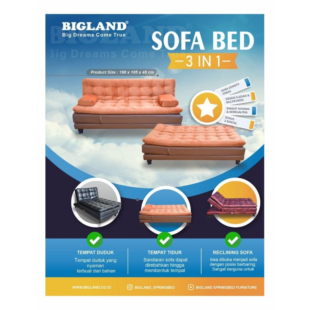 Sofa Bed bigland 3 in 1 kursi lipat sofa bed bigland