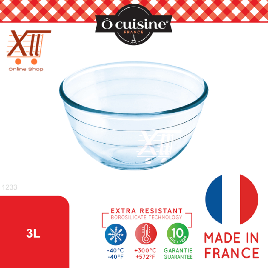 O'CUISINE ARCOPAL GLASS MiXiNG BOWL LiNES Ø24 CM 3 LiTER Wadah Mangkok Kaca Microwave Prepware