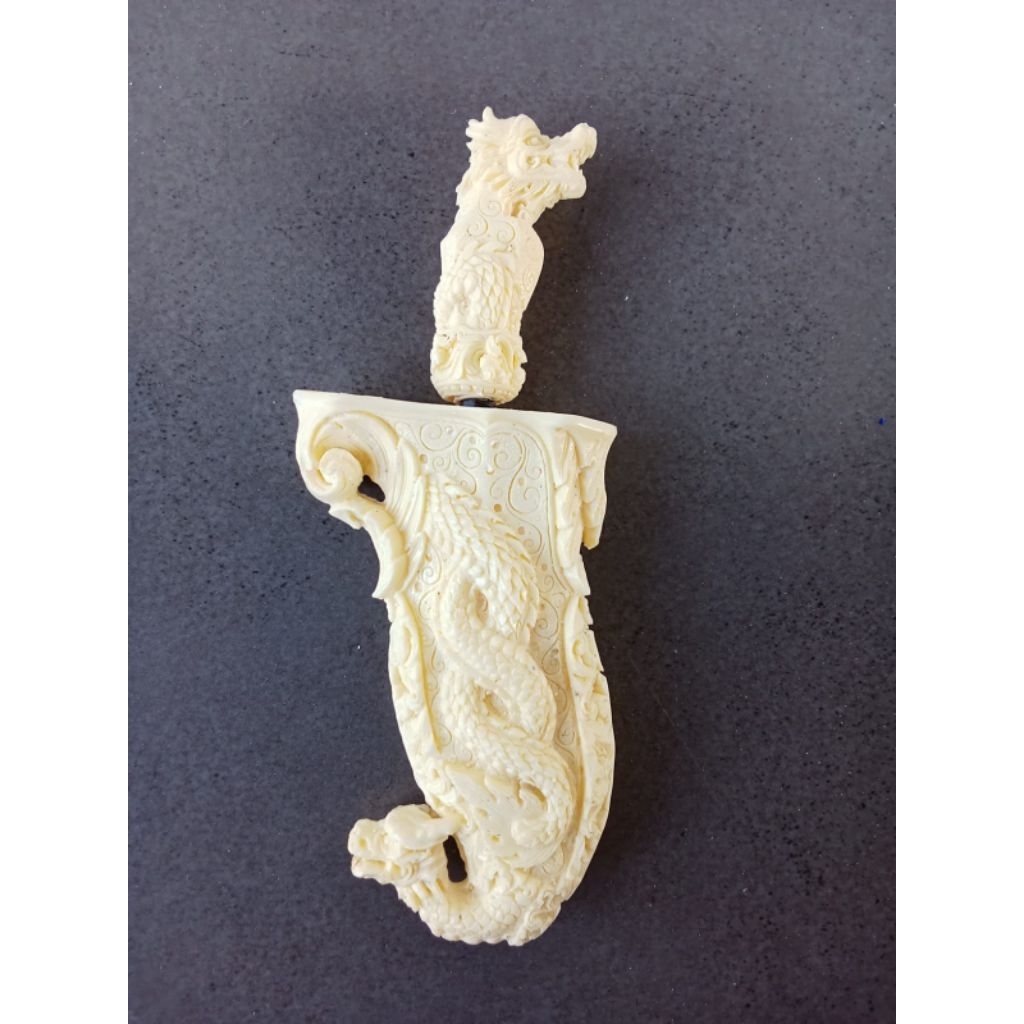 Warangka Keris Bethok mini Full Ukir Motif Naga – Set Handle dan Sarung – Bahan Serbuk Tulang