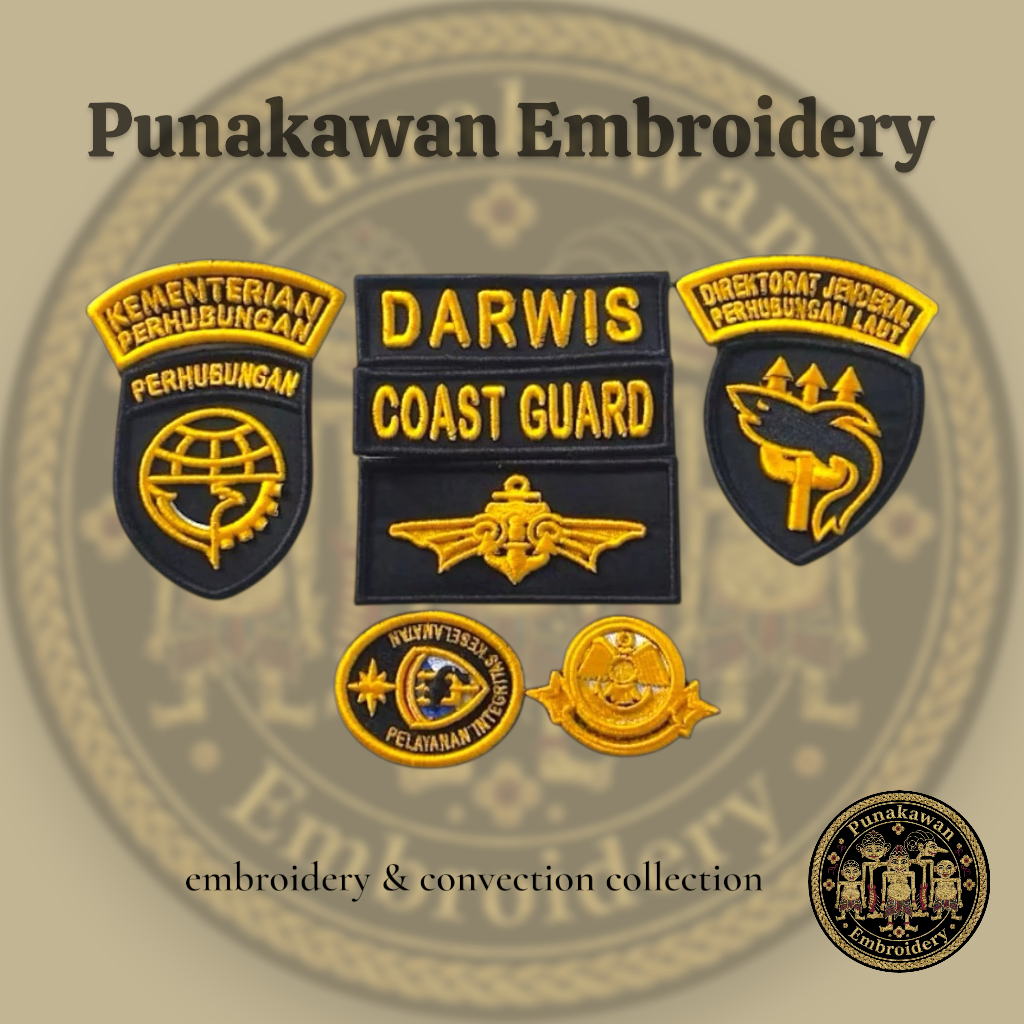 Atribut Coast Guard/Logo Coast Guard/Perlengkapan KPLP/Atribut KPLP Custom Bordir Timbul