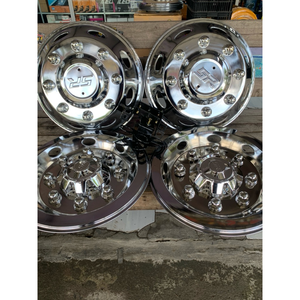 2 PCS (Sepasang) Wildop / Wheeldop Truk Ring 16 SR Pariwisata Plat Bahan Stainless Chrome Universal