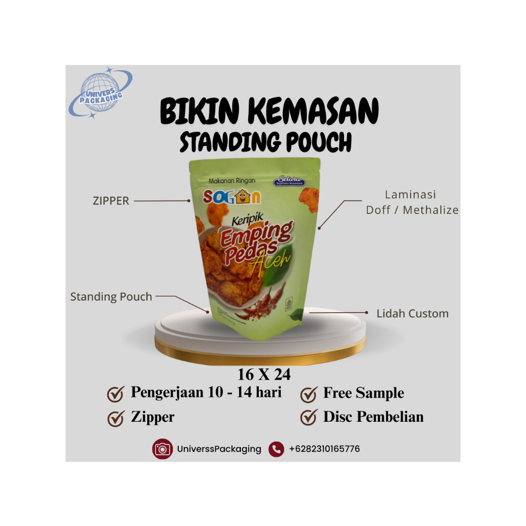 [PRE ORDER] Kemasan Custom / Packaging Unik - STANDING POUCH ALUFOIL ZIPPER 16 X 24  Sobat UMKM | Ha
