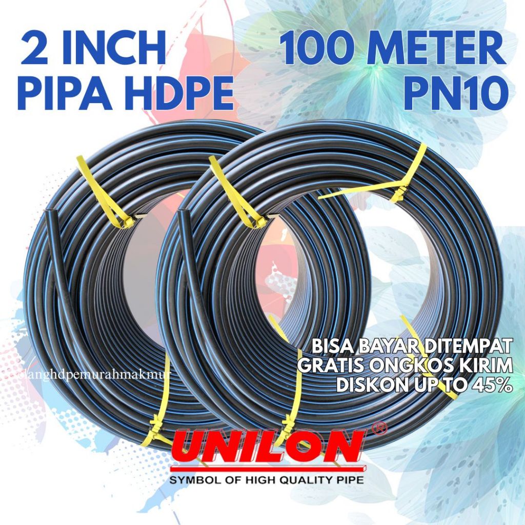 Pipa HDPE 2 inch 63mm Selang Air Unilon Perairan PDAM Kualitas SNI Barang Baru Panjang 100 meter