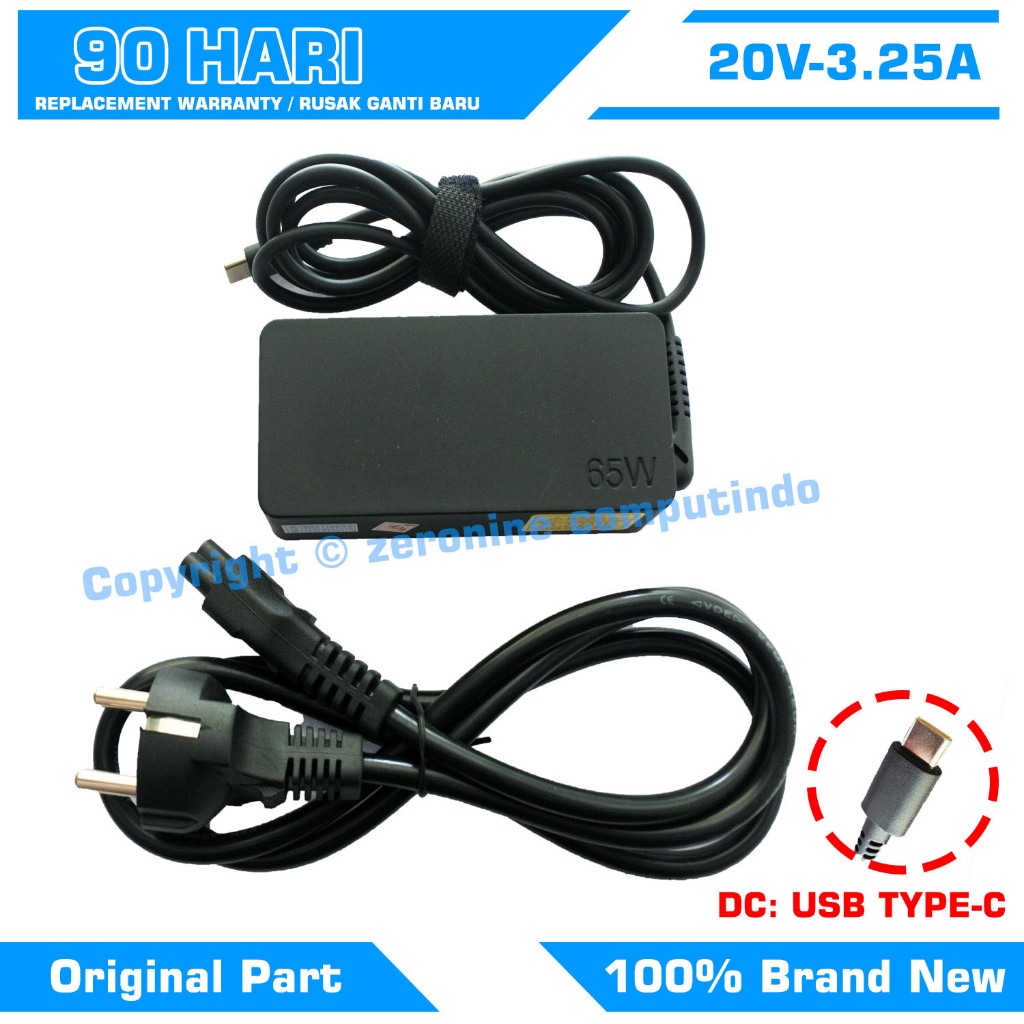 Adaptor Charger Lenovo Thinkpad E480 T480 T480S T470 65W TYPE-C