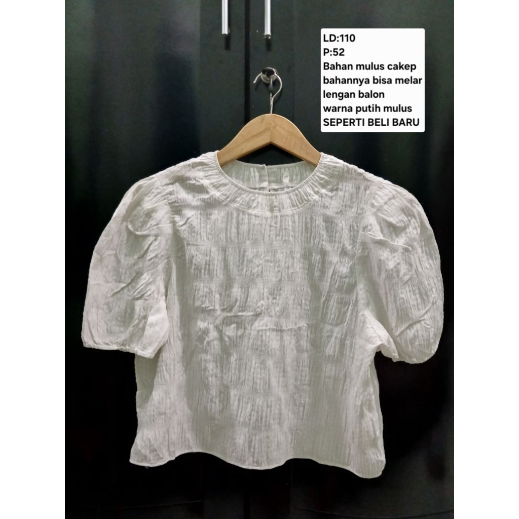 (COD)RAYA SERIES Atasan blouse lengan balon kerut wanita warna putih
