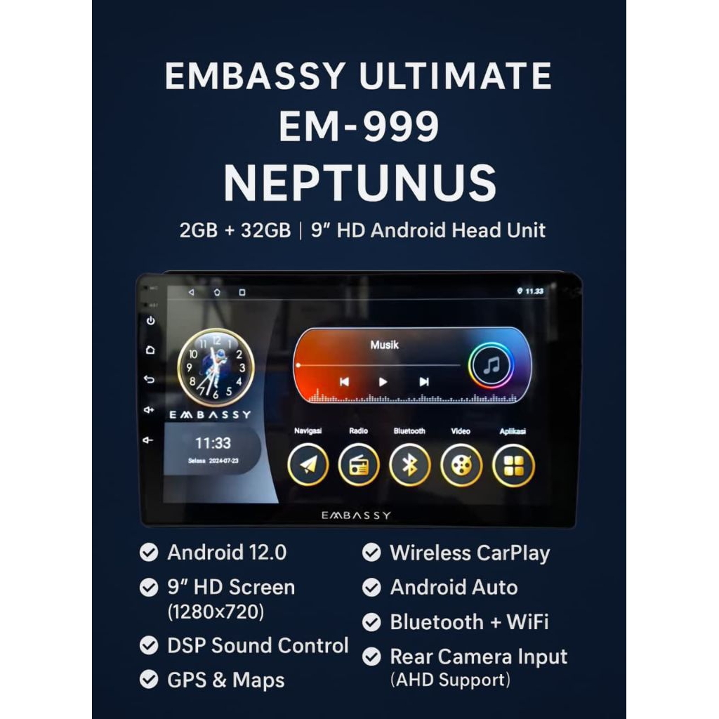 EMBASSY NEPTUNUS EM-999 HEAD ANDROID UNIT 9 INCH EM999