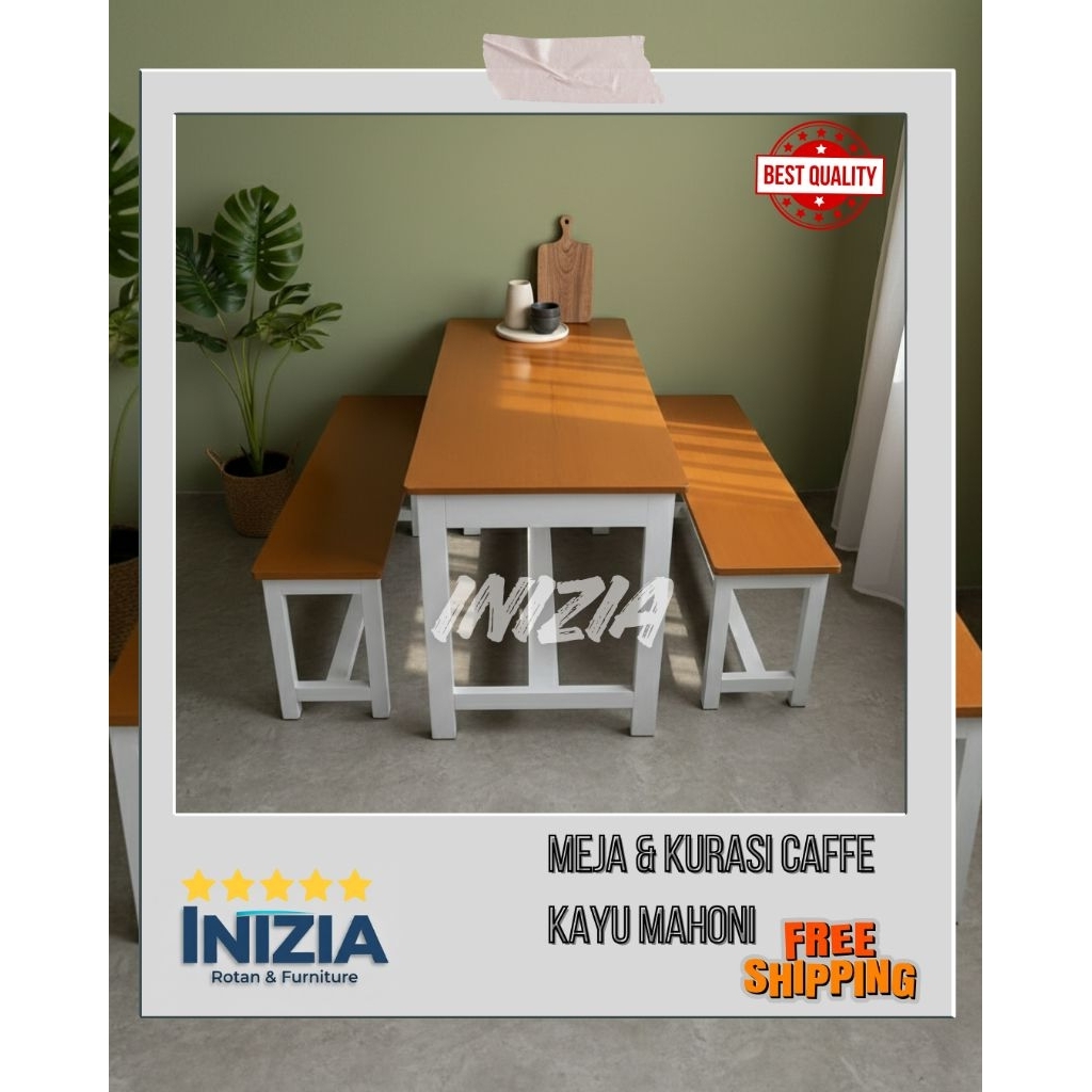 ( panjang 120 ) Set Kursi & Meja cafe kursi panjang kayu mahoni