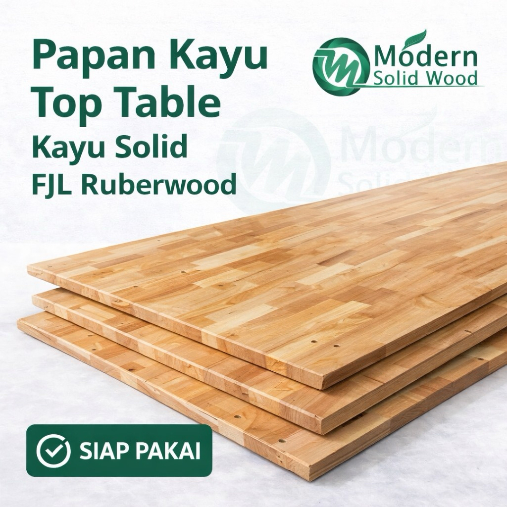 Top Table Kayu Solid Rubberwood FJL | Papan Meja Dapur Kerja Custom Ukuran