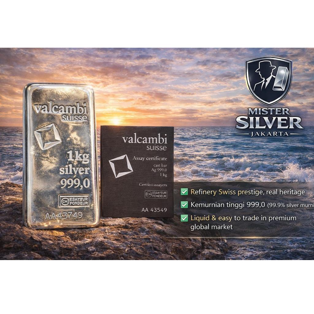 Perak Batangan Valcambi Suisse Silver Bar 99.99% 1 kg kilogram sertifikat