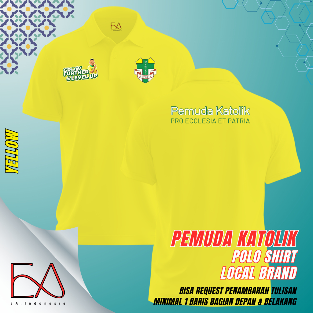 Baju Kaos Berkerah Lengan Pendek PEMUDA KATOLIK Polo Shirt Warna Kuning Untuk Pria dan Wanita