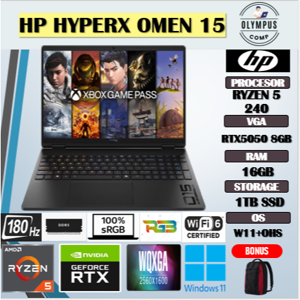 HP HYPERX OMEN 15 RYZEN 5 240 RTX5050 8GB/ 16GB 1TB W11+OHS+M365B 15.3WQXGA 180HZ 100SRGB