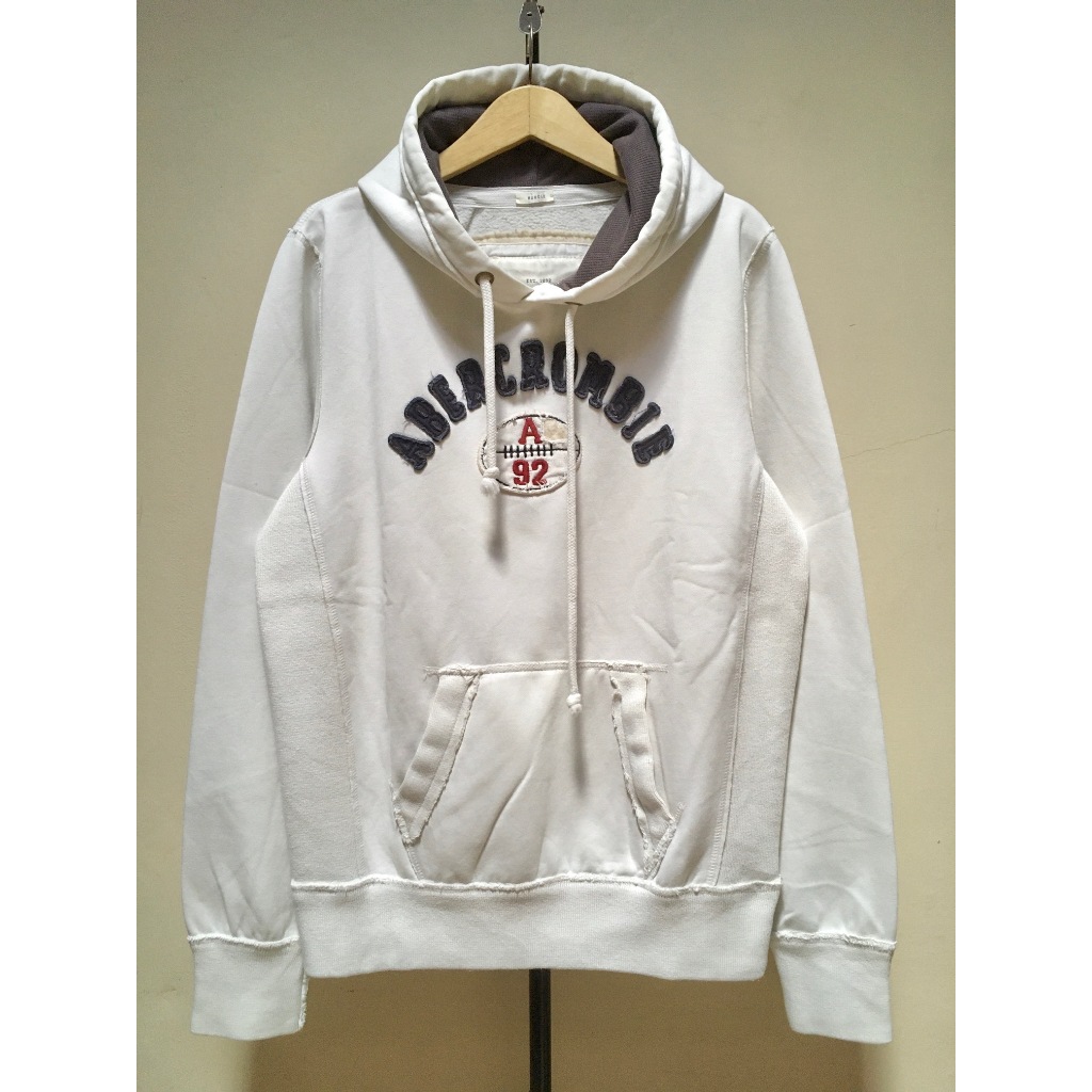 Pullover Hoodie Abercrombie & Fitch STM Aber Putih BW Bordir