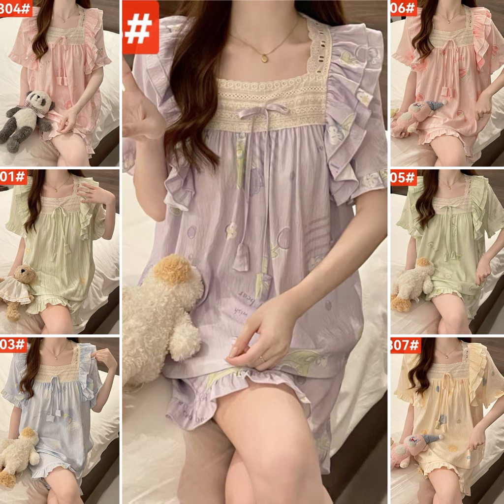 Setelan Piyama Import Lucu Renda Model Korea Premium|Baju Tidur Wanita Import