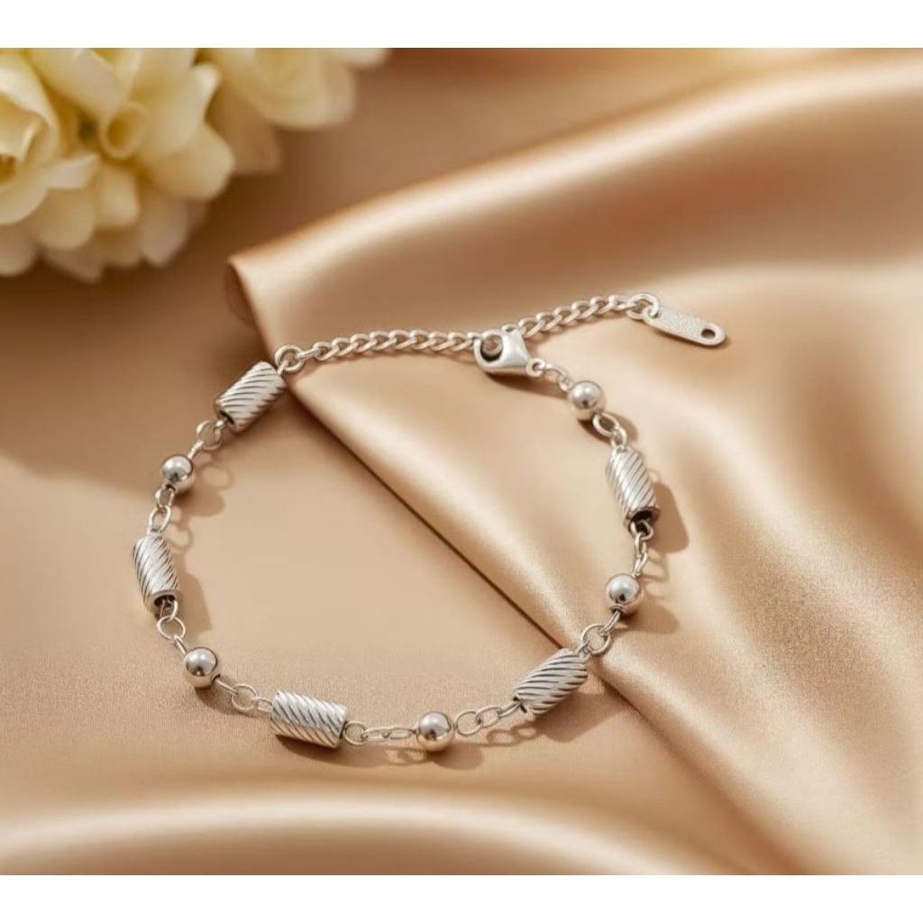 Gelang rantai bambu bola titanium wanita anti karat