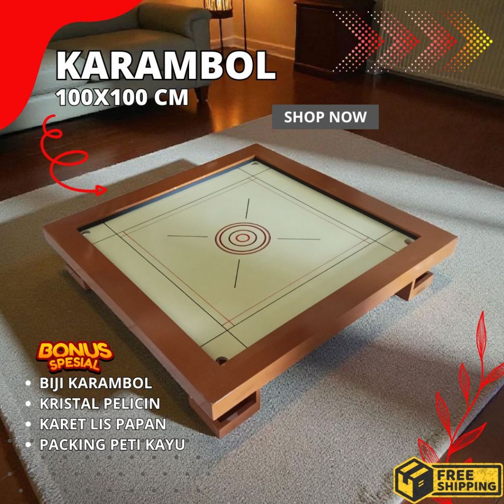 Karambol Kayu Meranti Ukuran Besar 10x10 Satu Set Lengkap Warna Kombinasi