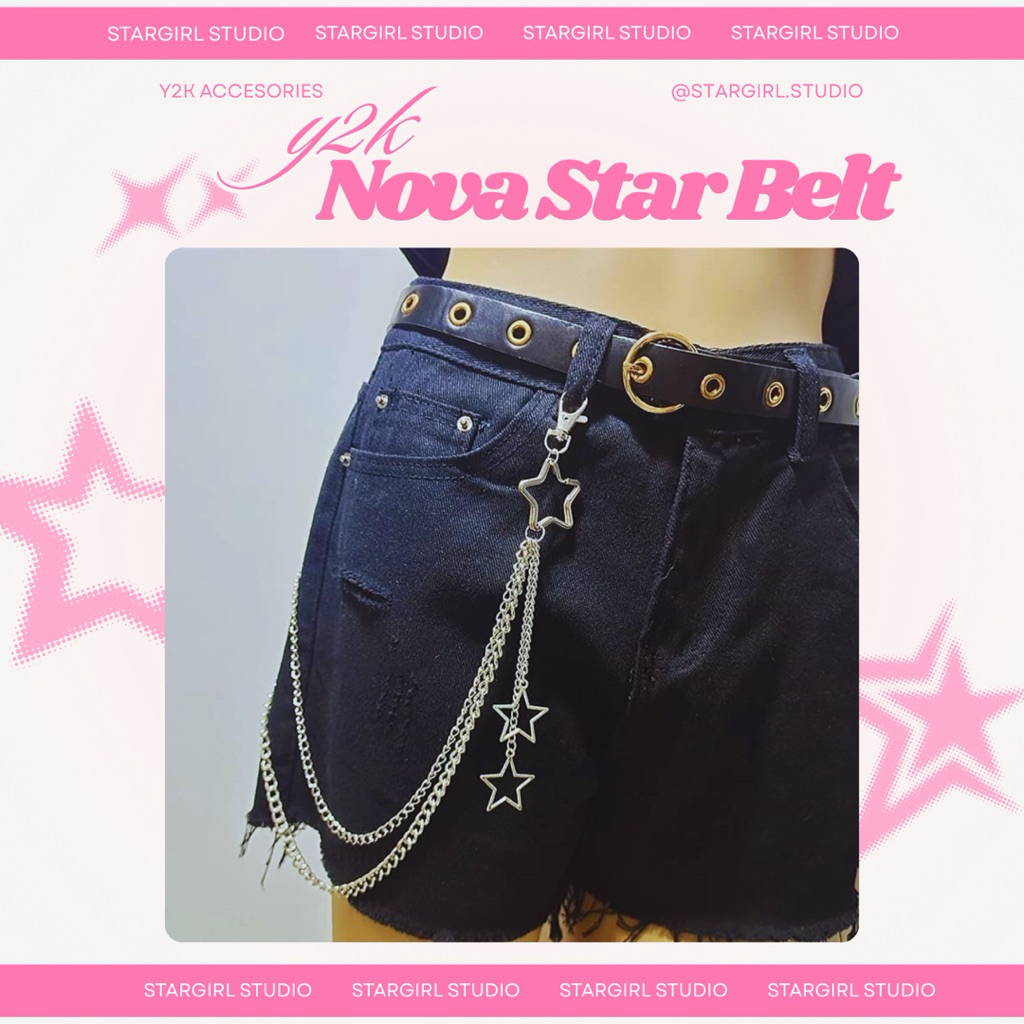 Nova Star Belt Y2K Chain Aksesoris Celana Cewek Silver Aesthetic