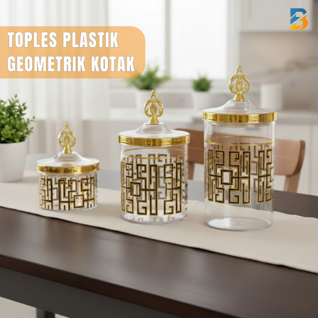 Set Toples Akrilik Toples Penyimpanan Kue Kedap Udara Bentuk Bulat TOPLES PLASTIK GEOMETRIK