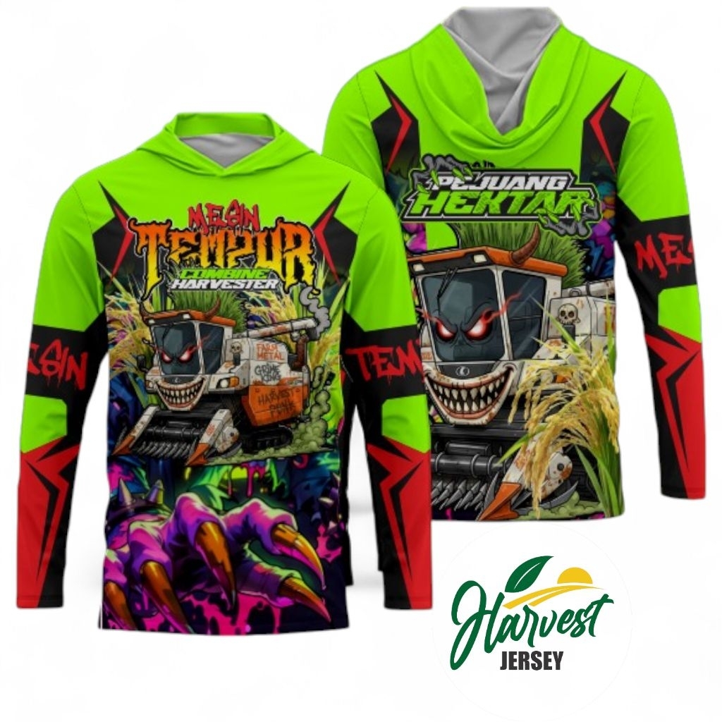 Jersey Mesin Tempur Lengan Panjang Kupluk Hoodie Drifit Adem Tebal Full Printing