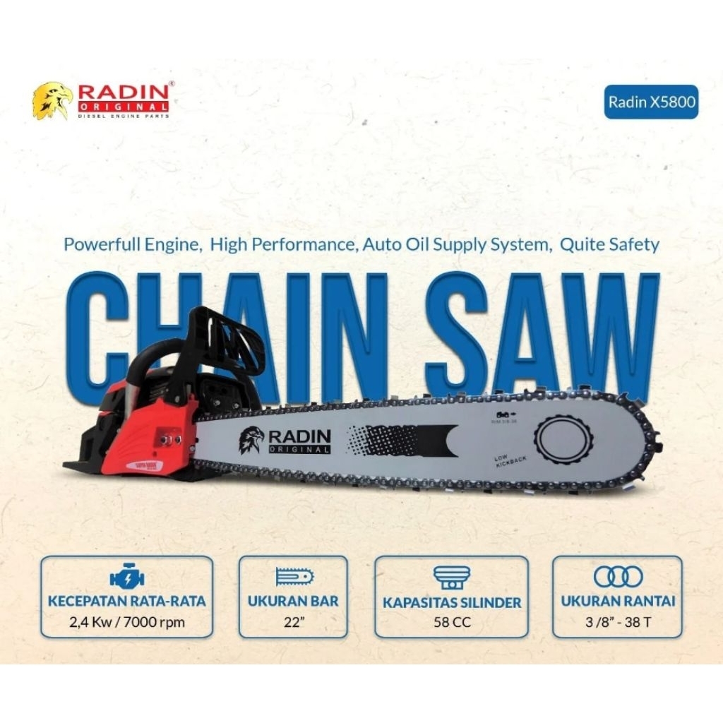 senso 5800 chainsaw super Radin bar baja lebar 22 inch mesin gergaji potong kayu
