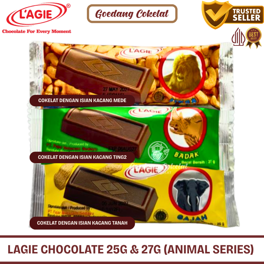 Cokelat LAGIE Animal Series Milk Chocolate 25g/27g Isian Kacang Mede TingTing Tanah Murah