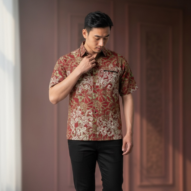 HESANDRA Kemeja Batik Tulis Abstrak Pria