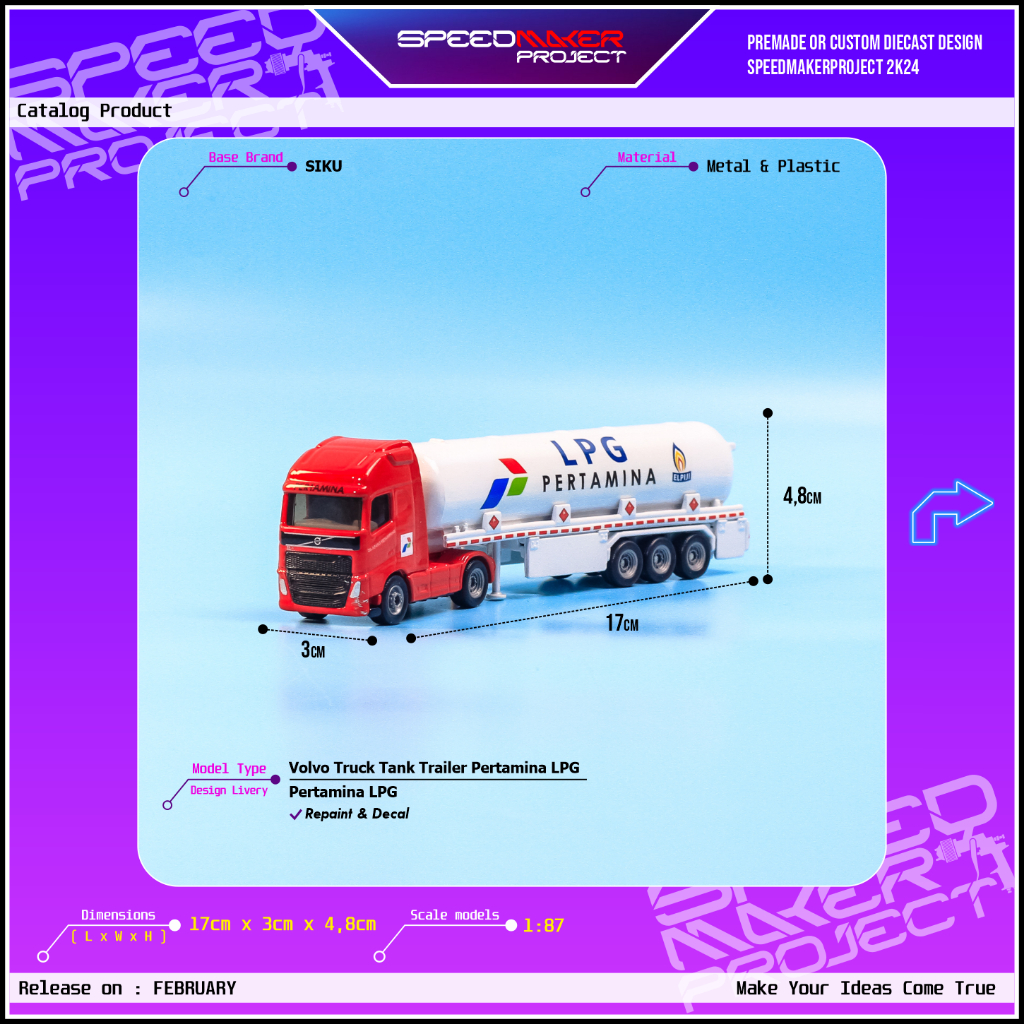 SIKU Custom - Volvo Truck Tangki Trailer Pertamina LPG Diecast Miniatur Replika Truk Tanki 1:87