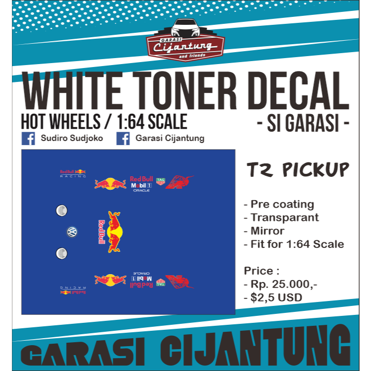 [White Toner] decal Hot Wheels VW T2 Pickup tema Red Bull