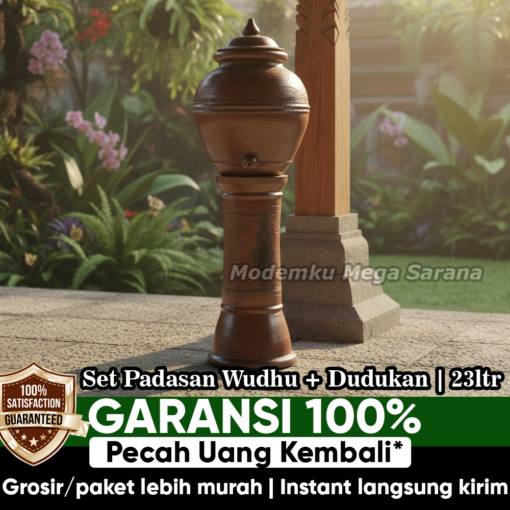 Set Padasan Tutup Kran Untuk Wudhu Tempat Cuci Tangan + Dudukan Tanah Liat Gerabah - Ukuran 36cm x 5