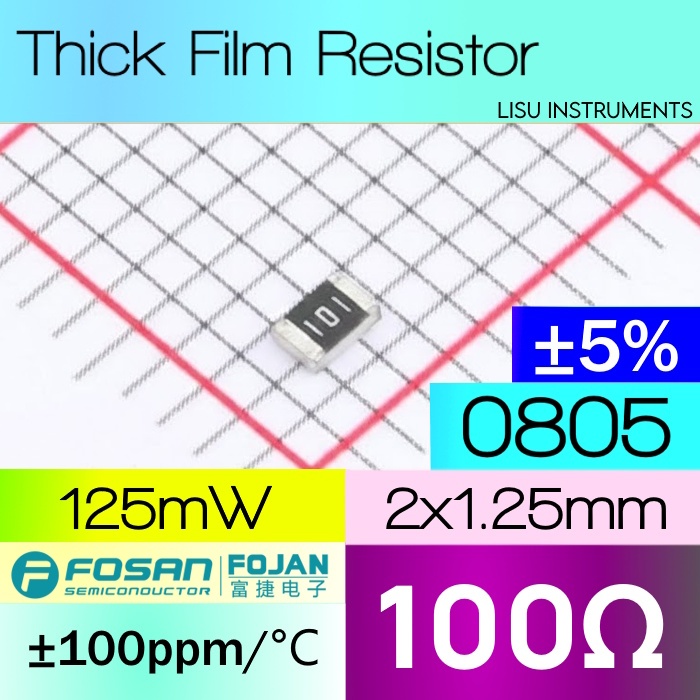 100R 0805 ±5% 125mW SMD Thick Film Resistor 100R 101 FOJAN FRC0805J101 TS